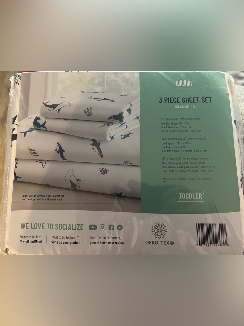 Wildkin Shark Attack Toddler Sheet Set - White with Blue & Green Sharks